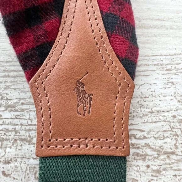 Vintage RARE MENS Polo Ralph Lauren Green Red Black Suspenders Braces Brass